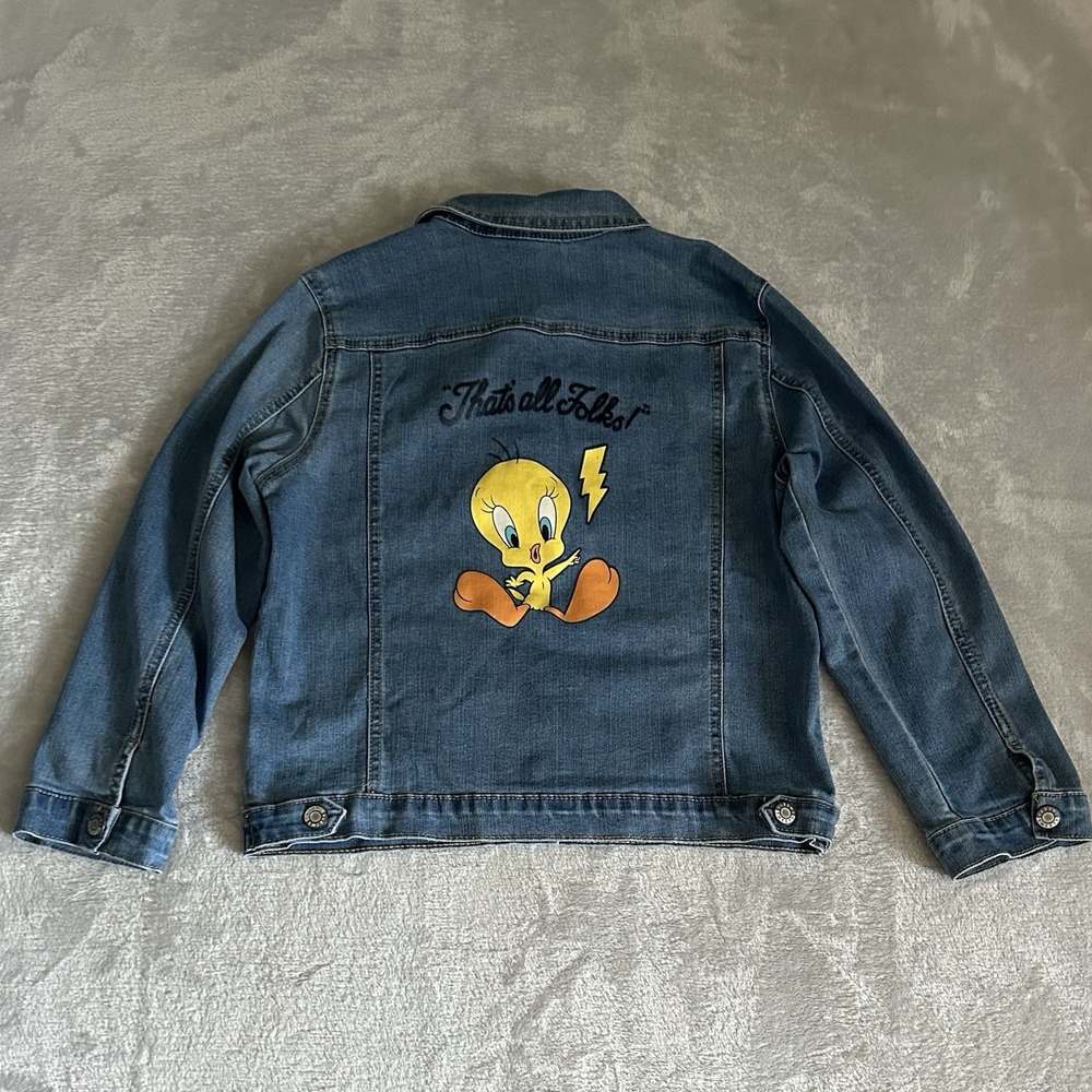 Looney Tunes Tweety Bird Jean Jacket Girls XL 14-16 Blue Denim Thats All Folks
